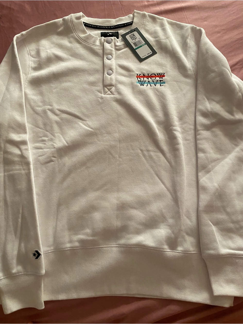 Converse White Henley Pullover with Red and Teal Embroidered Logo